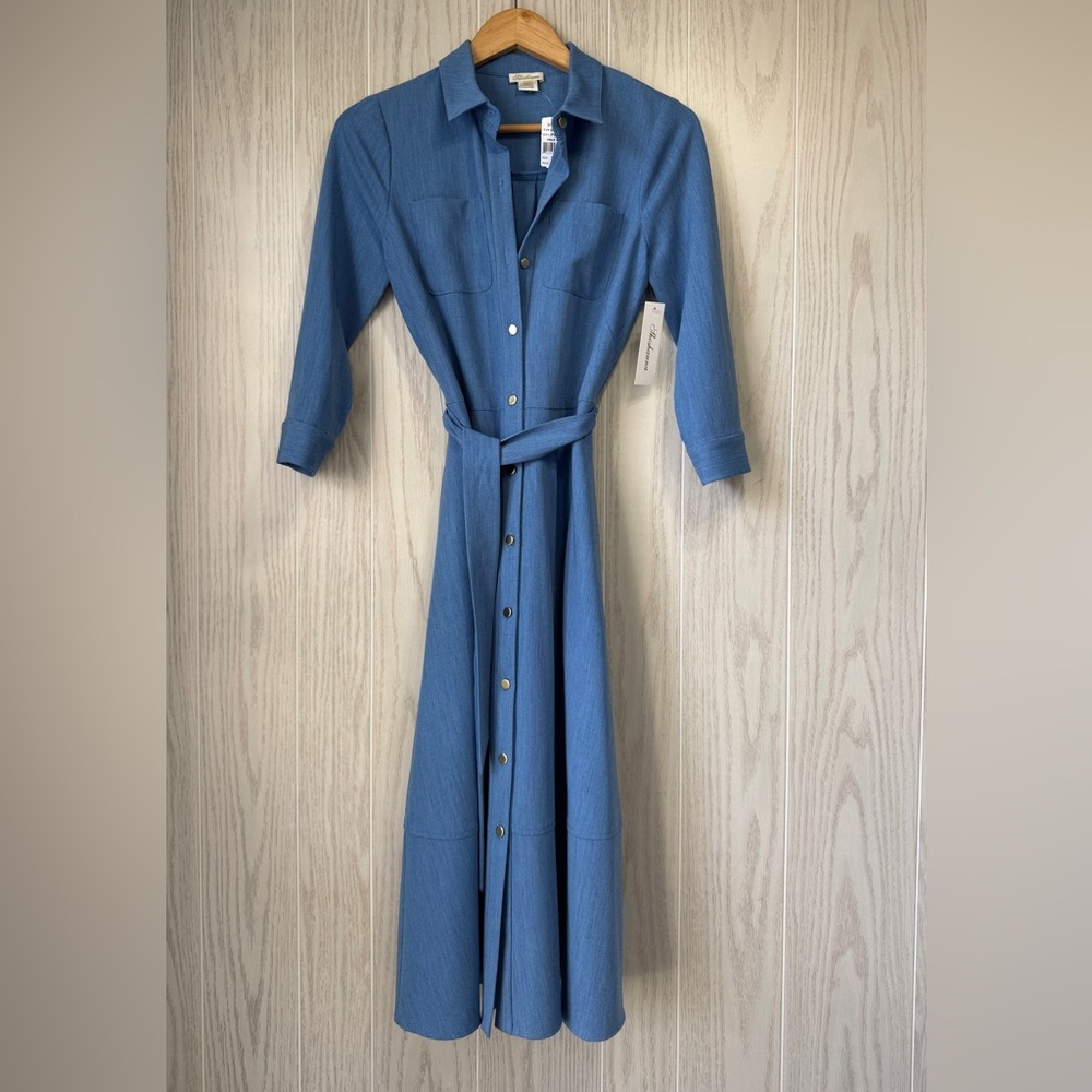 SHOSHANNA Pale Blue Button-Front Belted Midi Shirt Dress Size 2 NWT MSRP $398